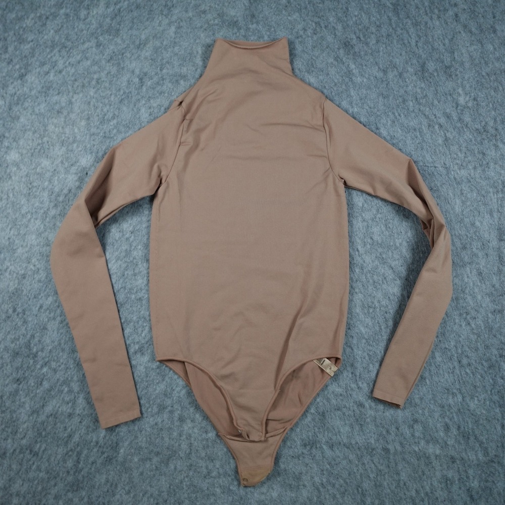 SKIMS Bodysuit Womens Small/Medium Tan‎ Mock Neck Long Sleeve Stretch Seamless